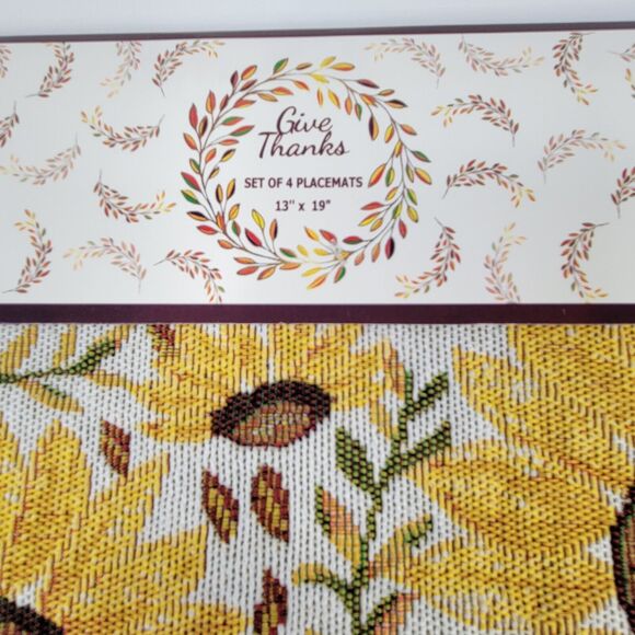 Set of 4 Yellow Sunflowers Tapestry Placemats Cotton Poly Brown Back 13" x 19" - Picture 6 of 13